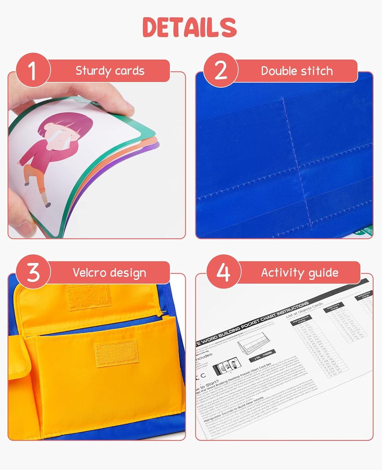 imageGamenote Word Building Desktop Pocket Chart Tent Flash Cards Kit CVC Words Phonics Games Blending Board for Kindergarten Reading and SpellingCVC