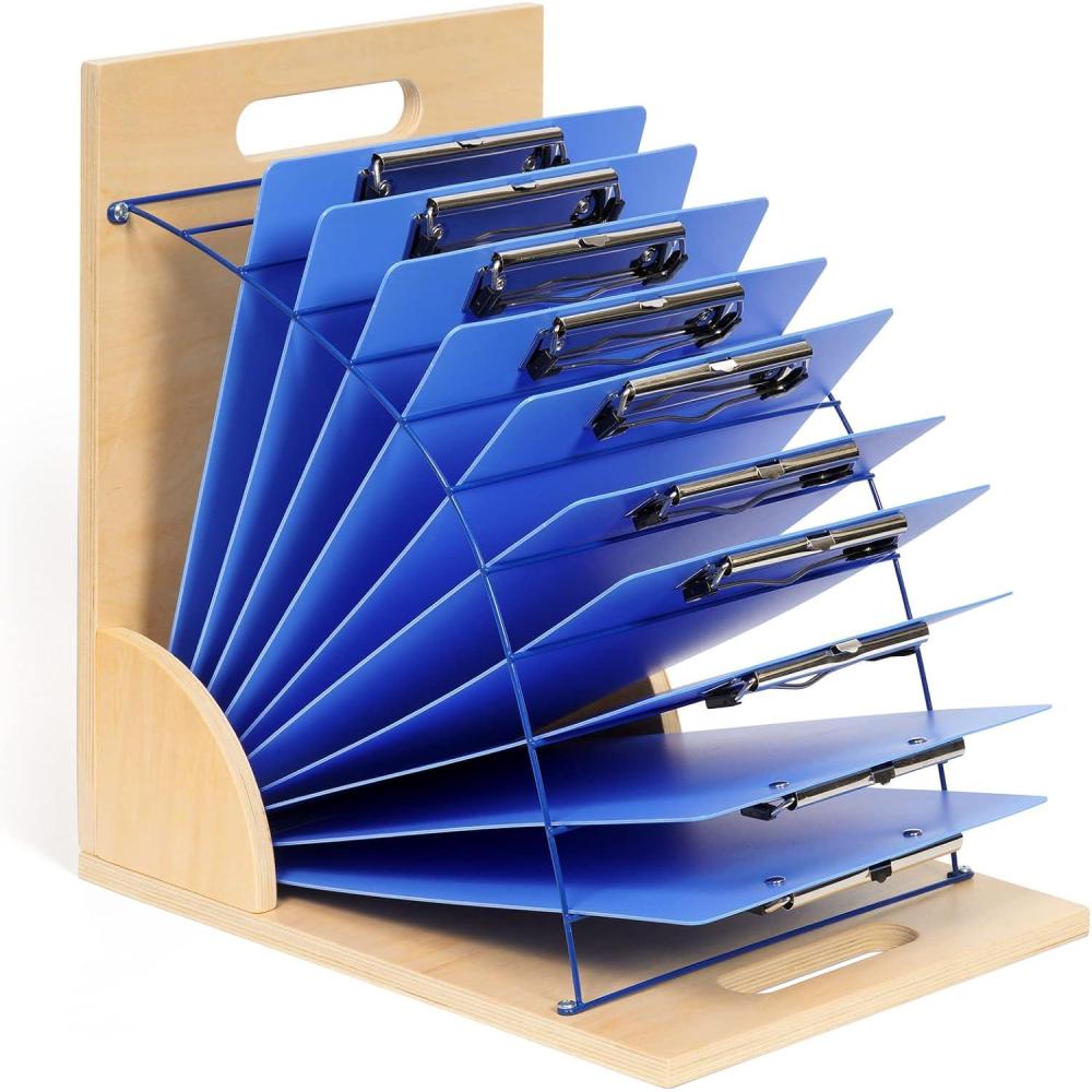 imageGAMENOTE Clipboard Holder Wood and Metal Clipboard Holder Stand Small White Board Storage Rack Organizer for Classroom Office Assembly Required 11