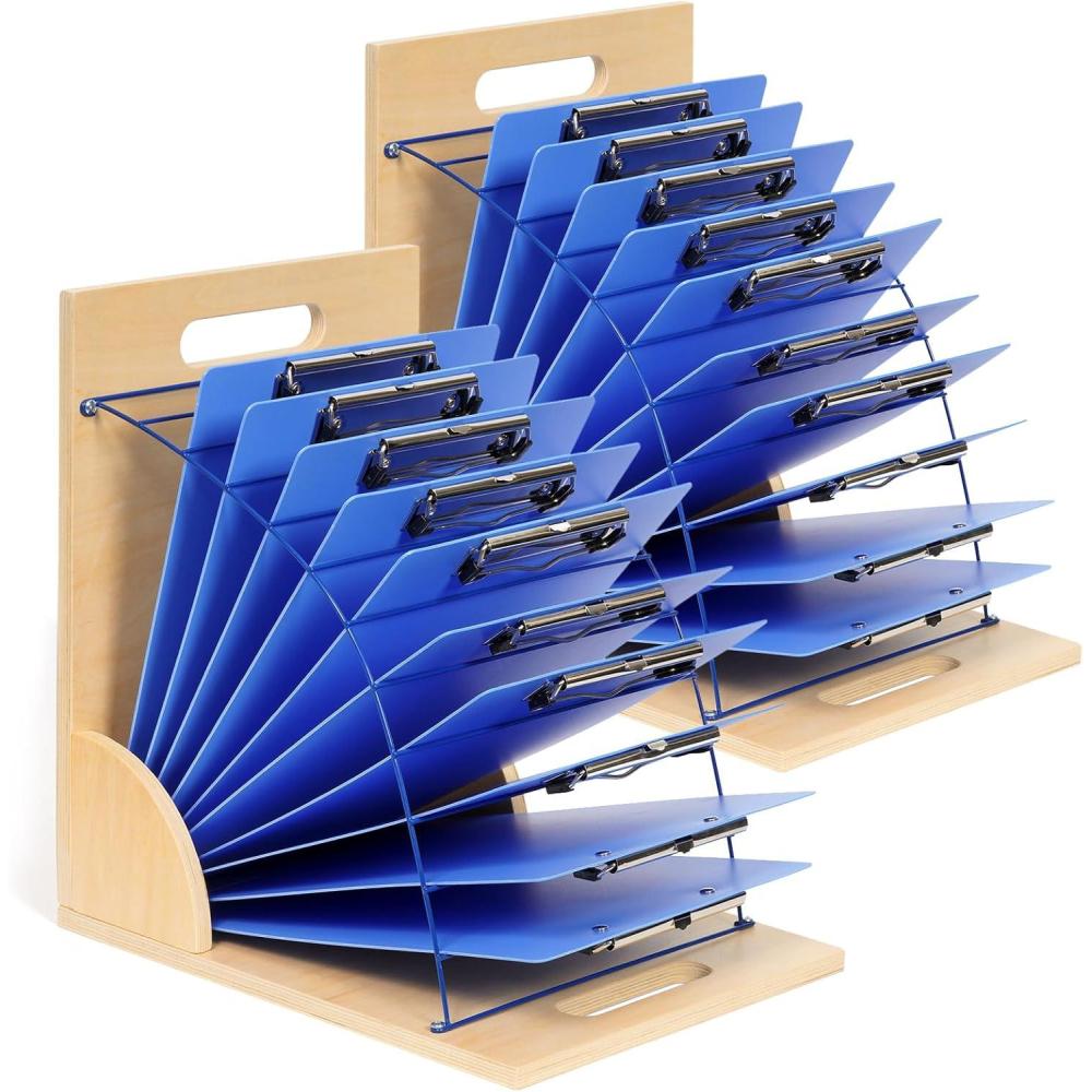 imageGAMENOTE Clipboard Holder Wood and Metal Clipboard Holder Stand Small White Board Storage Rack Organizer for Classroom Office Assembly Required 12