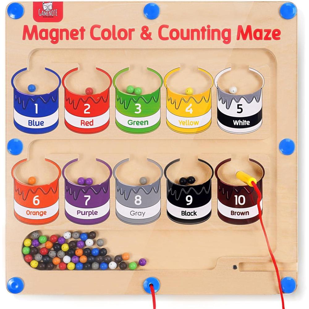 imageGAMENOTE Magnetic Color and Number Maze  Educational Fine Motor Skills Toys for Boys Girls 3 4 5 Years Old Wooden Color Matching Learning Counting ToddlerPaint Bucket