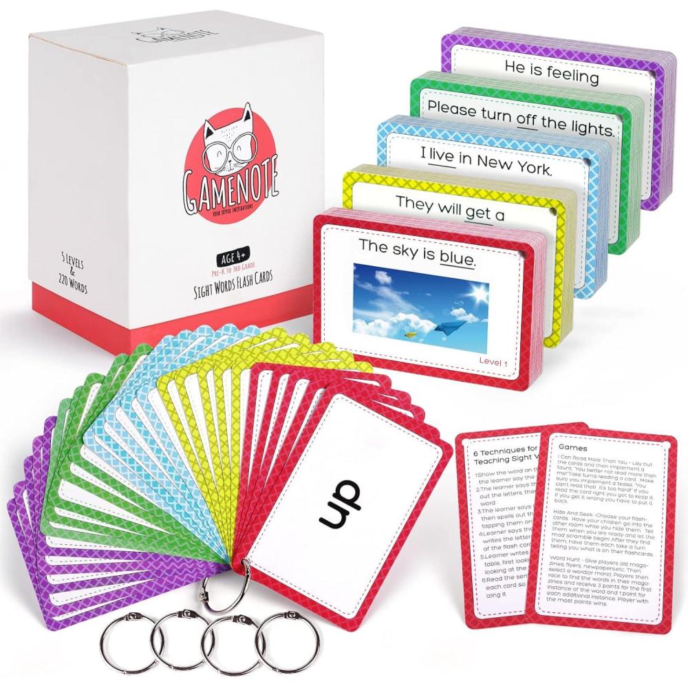 imageGAMENOTE Sight Words Kids Educational Flash Cards with Pictures amp Sentences  220 Dolch Big Word Games for Toddlers Aged 39 Preschool Learning ActivitiesPre K Kindergarten 1st 2nd 3rd Grade