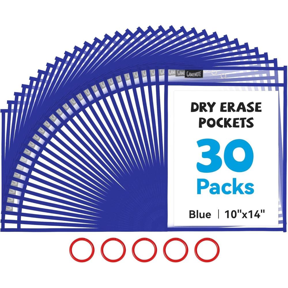 imageGamenote Dry Erase Pockets 30 Pack with Rings Oversized Reusable Plastic Sleeves Shop Ticket Holders Sheet Protectors Teacher Supplies Organization for Classroom Must Have BlackBlue