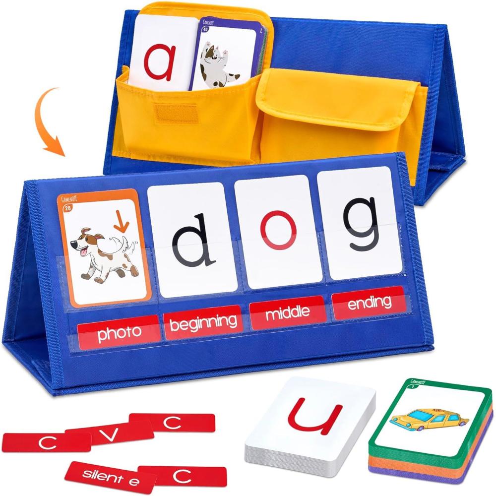 imageGamenote Word Building Desktop Pocket Chart Tent Flash Cards Kit CVC Words Phonics Games Blending Board for Kindergarten Reading and SpellingCVC