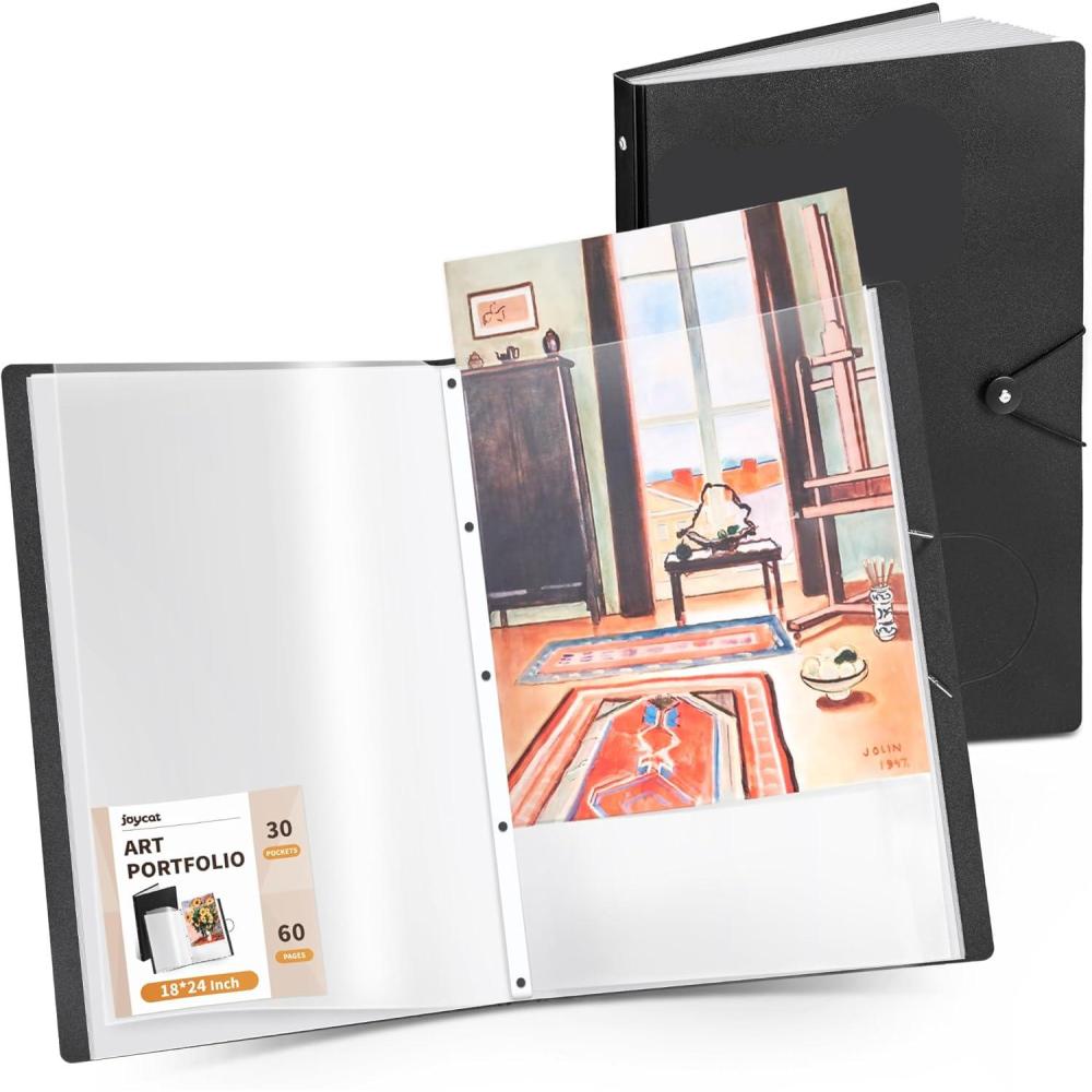 imageJoyCat Art Portfolio Binder 11x1740 Pockets Art Folder with Clear View Pages 80 Sheets Presentation Binder for Artists and Students Black18x24 inch