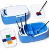 GAMENOTE Paint Brush Cleaner – Paint Brush Holder with Palette and Handle,Rinser for Acrylic, Watercolor, and Water-Based Paints, Painting Art Supply Storage Organizer (White+Grey)(Blue)