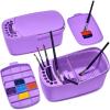 GAMENOTE Paint Brush Cleaner – Paint Brush Holder with Palette and Handle,Rinser for Acrylic, Watercolor, and Water-Based Paints, Painting Art Supply Storage Organizer (White+Grey)(Purple)