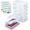 GAMENOTE Plastic Pencil Box with Personalized Sticker,Kids Large Hard Pencil Case with Snap-tight Lid,Clear Crayon Maker Organizer,Small Art Craft Storage Containers,School Supplies Box for Boys,Girls(Clear Double-layer(6 Pack))