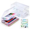 GAMENOTE Plastic Pencil Box with Personalized Sticker,Kids Large Hard Pencil Case with Snap-tight Lid,Clear Crayon Maker Organizer,Small Art Craft Storage Containers,School Supplies Box for Boys,Girls(Clear Double-layer(3 Pack))