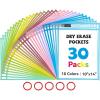 Gamenote Dry Erase Pockets 30 Pack with Rings, Oversized Reusable Plastic Sleeves Shop Ticket Holders Sheet Protectors Teacher Supplies Organization for Classroom Must Have (Black)(Pastel)