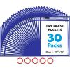 Gamenote Dry Erase Pockets 30 Pack with Rings, Oversized Reusable Plastic Sleeves Shop Ticket Holders Sheet Protectors Teacher Supplies Organization for Classroom Must Have (Black)(Blue)