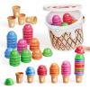 JoyCat Ice Cream Preschool Learning Activities Counting and Color Sorting Set Stacking Toys for Kids 3-5, Educational Fine Motor Skills Toys, 65PCS Math Manipulatives Resources Food for Valentine Gift(White Learning Bucket Set(55 ice cream scoops&10 ice cream cones ))