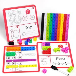 GAMENOTE 100pcs Math Cubes Manipulatives with 11 Activity Cards – Number Counting Blocks Toys Snap Linking Cube for Kids Kindergarten Learning Activities