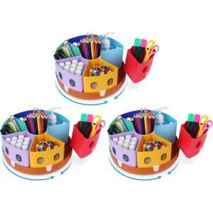 GAMENOTE Rotating Art Supplies Organizer – Lazy Susan Office School Supply for Kids Desk Organization and Storage Homeschool Craft Caddy Classroom Organization (Large)(Large  11″d x 5″h (Pack of 3))