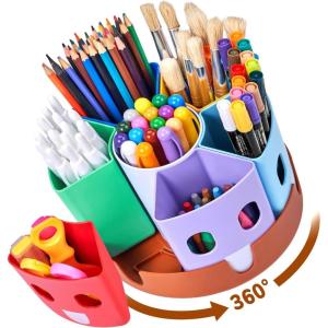 GAMENOTE Rotating Art Supplies Organizer – Lazy Susan Office School Supply for Kids Desk Organization and Storage Homeschool Craft Caddy Classroom Organization (Large)(Small  8″d x 5″h)