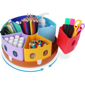 GAMENOTE Rotating Art Supplies Organizer – Lazy Susan Office School Supply for Kids Desk Organization and Storage Homeschool Craft Caddy Classroom Organization (Large)(Large  11″d x 5″h)