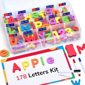 Gamenote Classroom Magnetic Alphabet Letters Kit 238 Pcs with Double – Side Magnet Board – Foam Alphabet Letters for Preschool Kids Toddler Spelling and Learning Colorful ABC Education Fridge Magnets(178PCS)