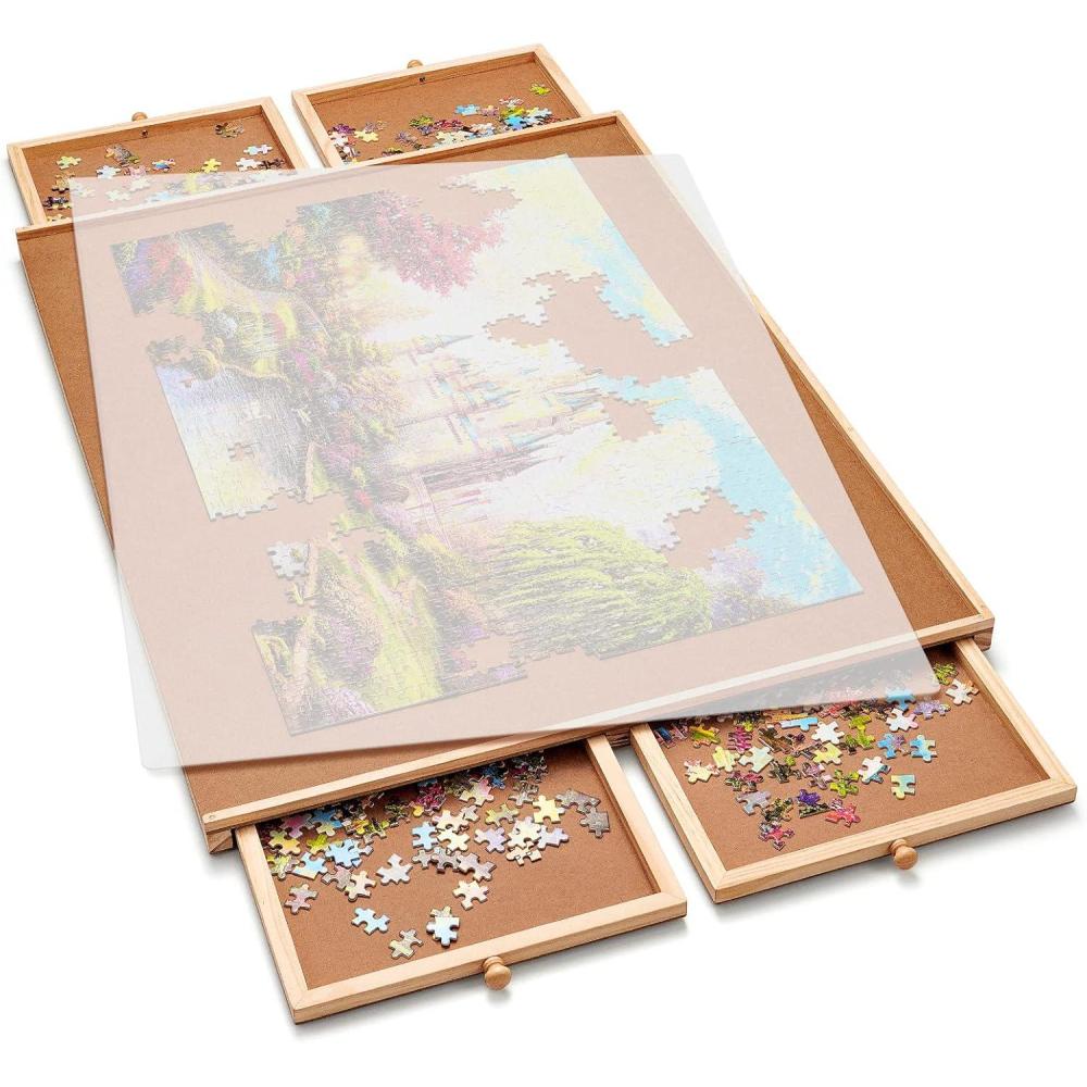 imageGamenote 1500 Piece Jigsaw Puzzle Table with Cover Portable Large Puzzle Board with Drawers for Storage Wooden Smooth Plateau Work Surface for Kids amp Family