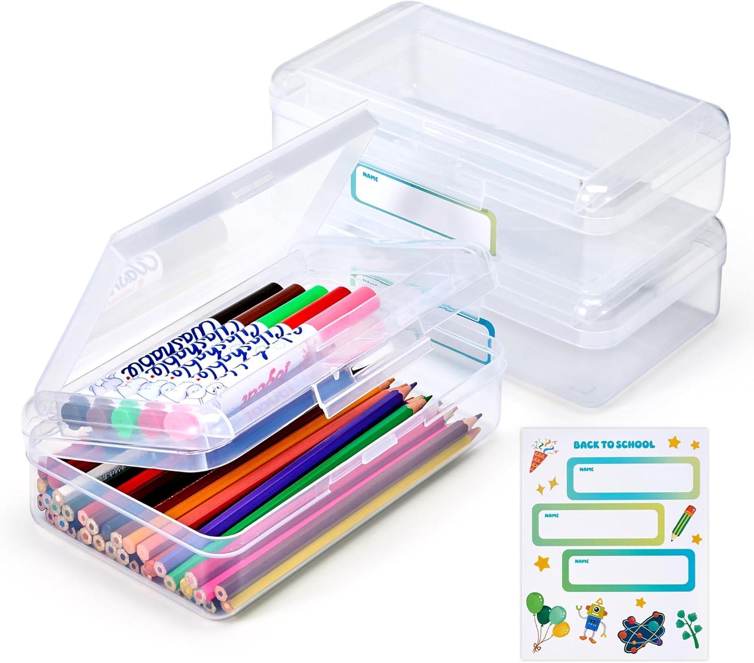 imageGAMENOTE Clear Plastic Storage Bins with LidsKids Hard Pencil Case with Snaptight LidStorage Box for Classroom