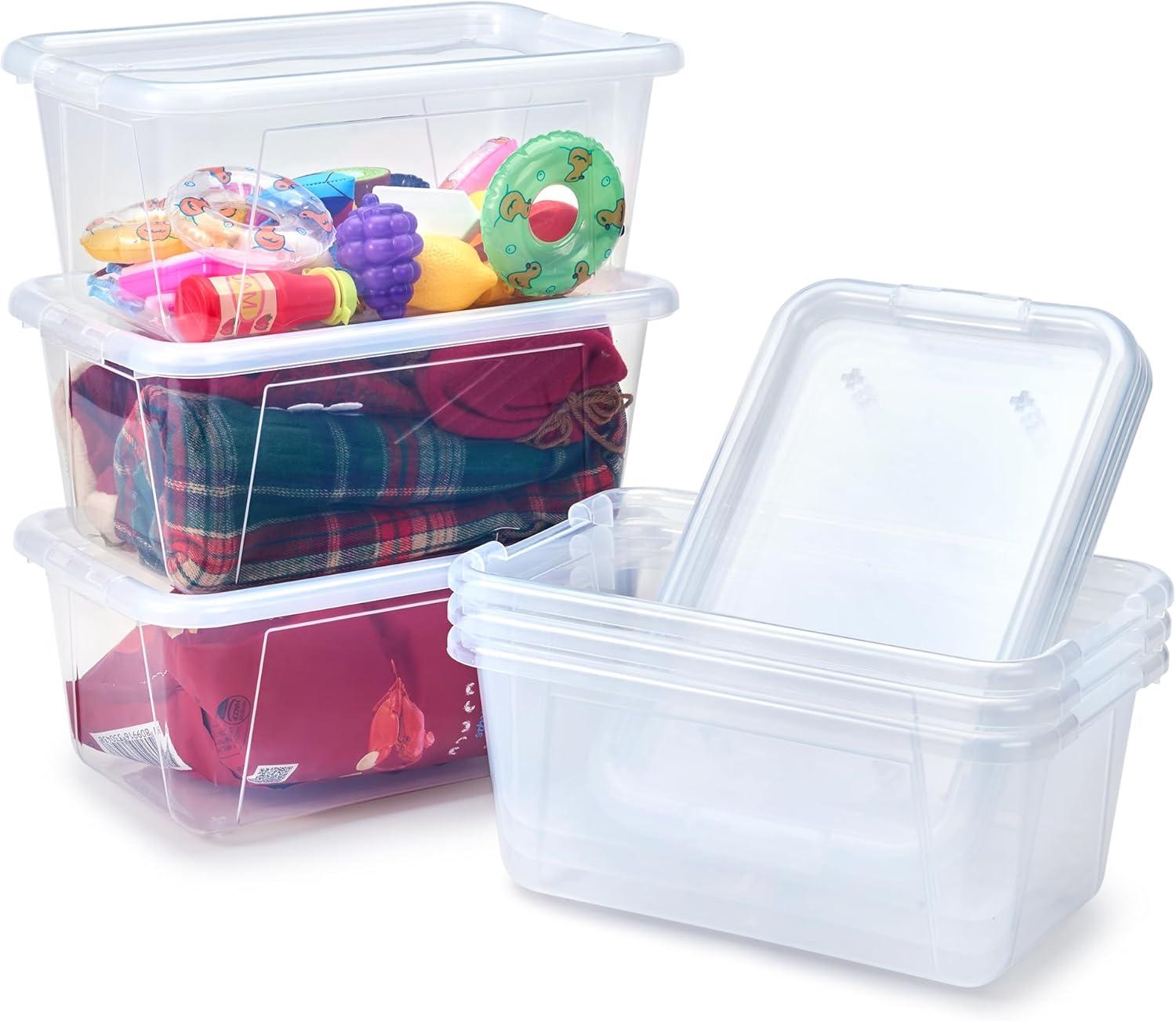 imageGAMENOTE Colored Plastic Storage Bins with LidsKids Hard Pencil Case with Snaptight LidStorage Box for Classroom
