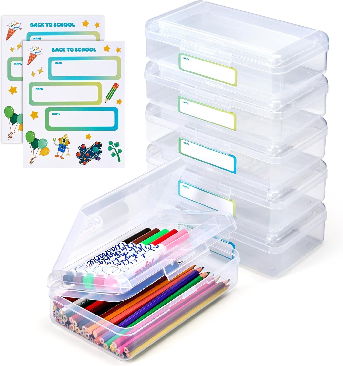 imageGAMENOTE Colored Plastic Storage Bins with LidsKids Hard Pencil Case with Snaptight LidStorage Box for Classroom