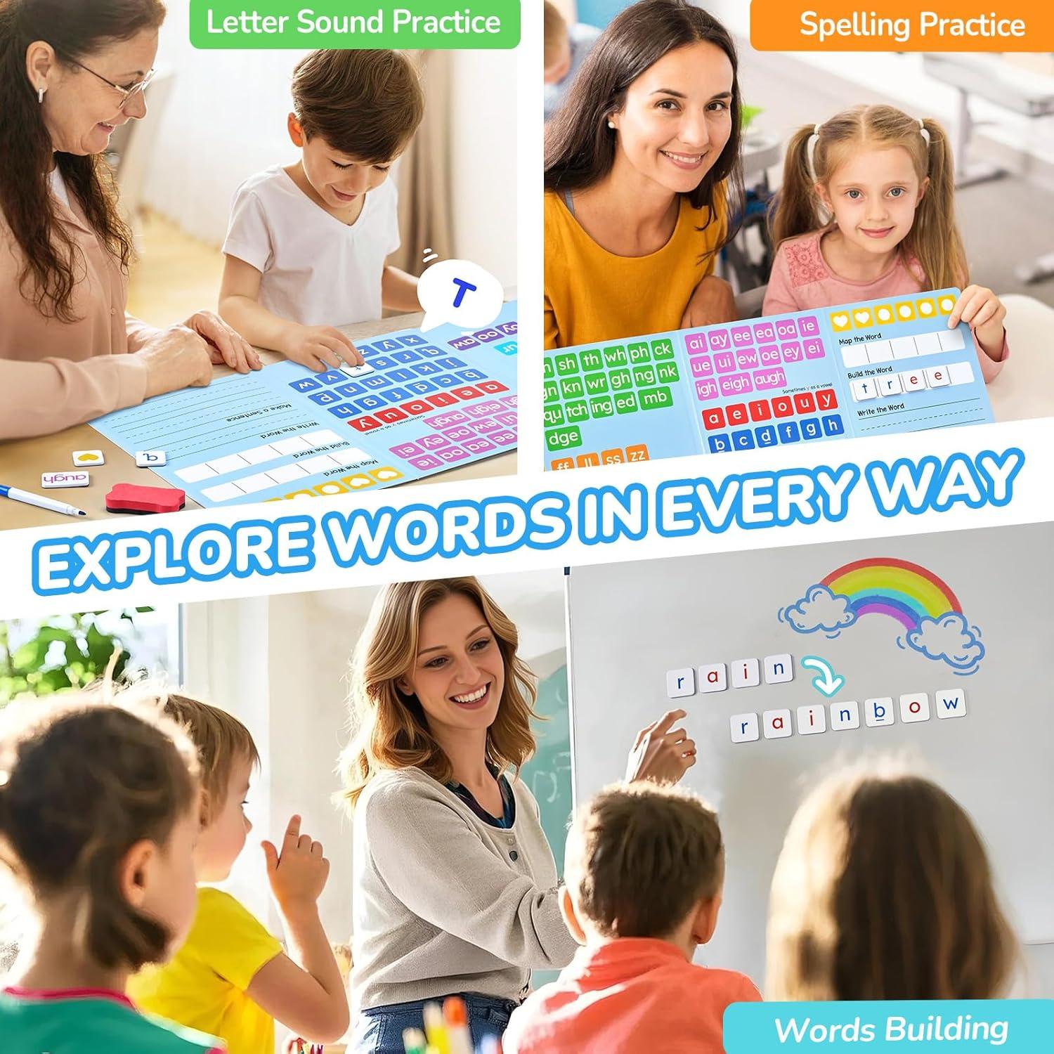 imageGAMENOTE Double Sided Magnetic Letter BoardJoyCat Phonics Word Magnetic Letter Tiles265 Alphabet Tiles Magnetic Letters Kit with WordBuilding Folder and Storage Case Kindergarten Phonics Awarenes