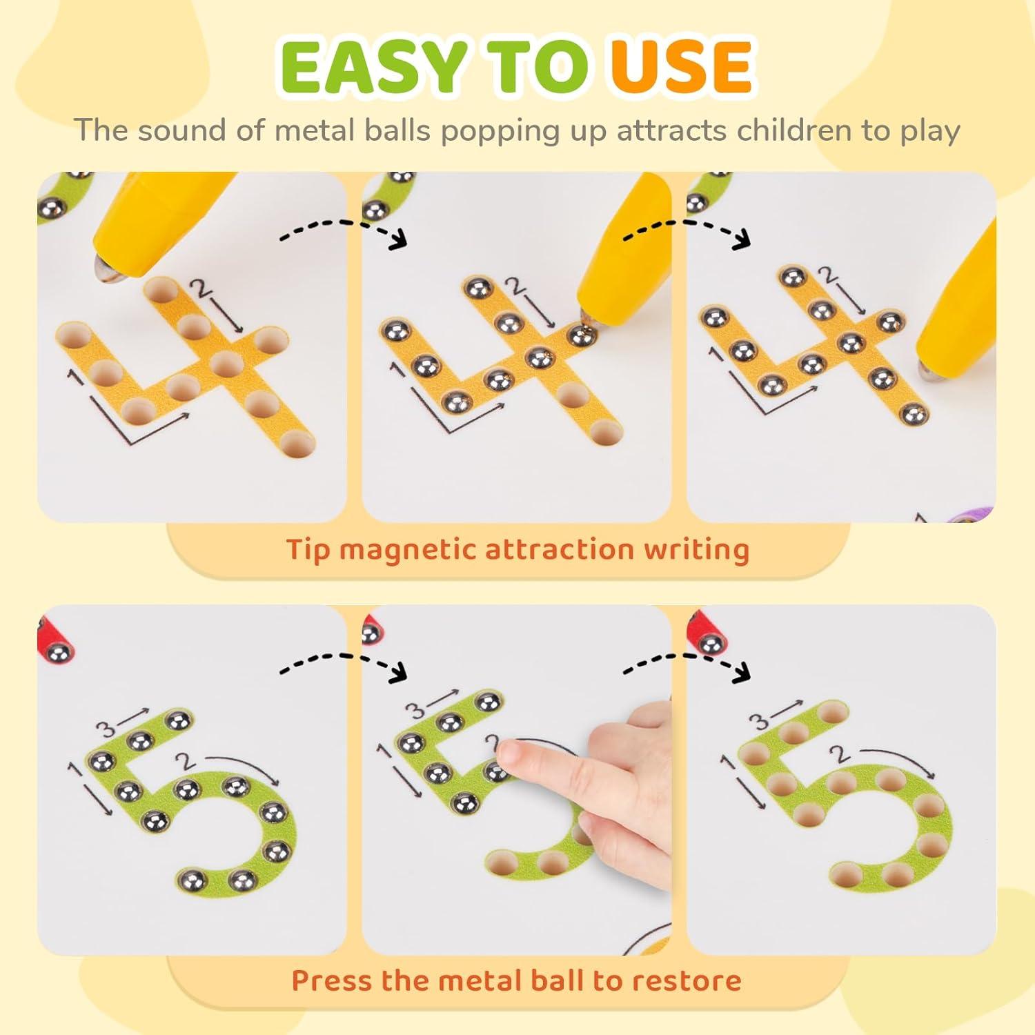 imageGAMENOTE Magnetic Number Tracing Board JoyCat Preschool Learning Activities 48 Reusable Pages Handwriting Practice for Kids Toddlers Tracing Letter Number Workbooks