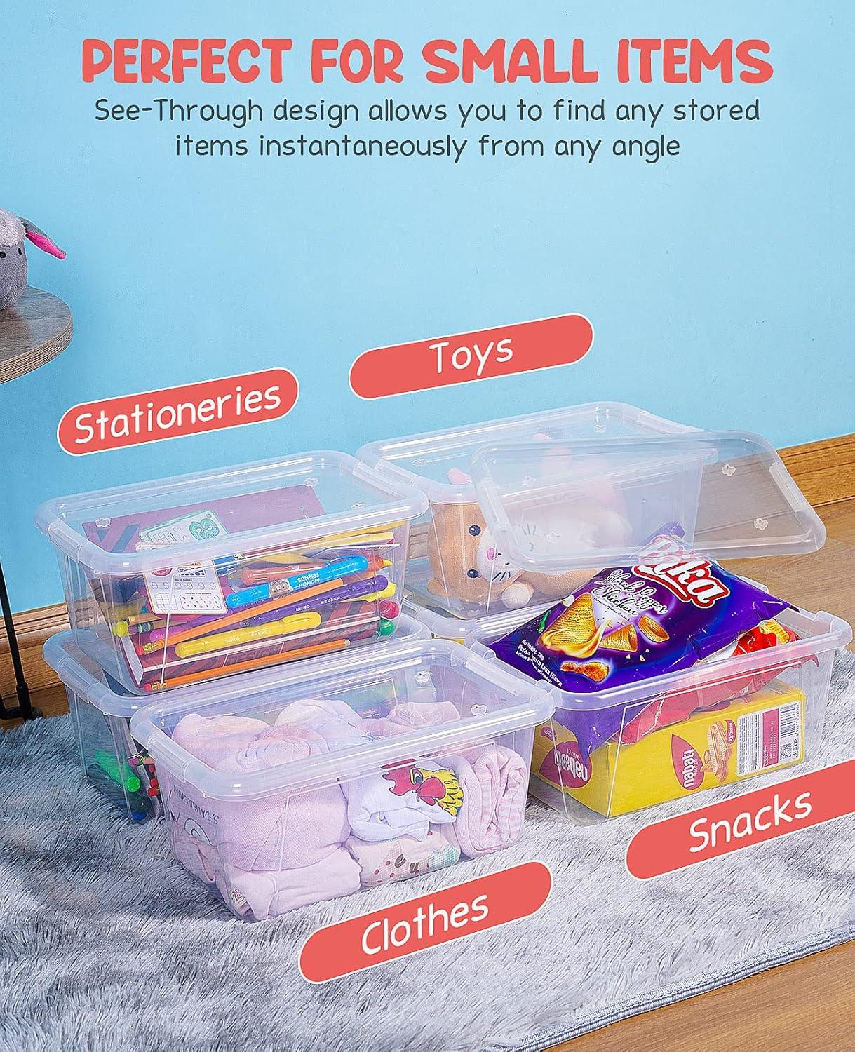 imageGAMENOTE Plastic Storage Bins with Lids Multicolor amp Clear 5 Qt 6 Pack Small Cubby Bins Stackable Containers for Classroom Book Bin Toy Organizers Organization and Storage Box