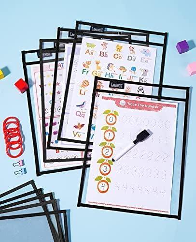 imageGamenote Dry Erase Pockets 60 Pack with Rings Reusable Sleeves Shop Job Ticket Holders Sheet Protectors Teacher Supplies Must Have for Classroom
