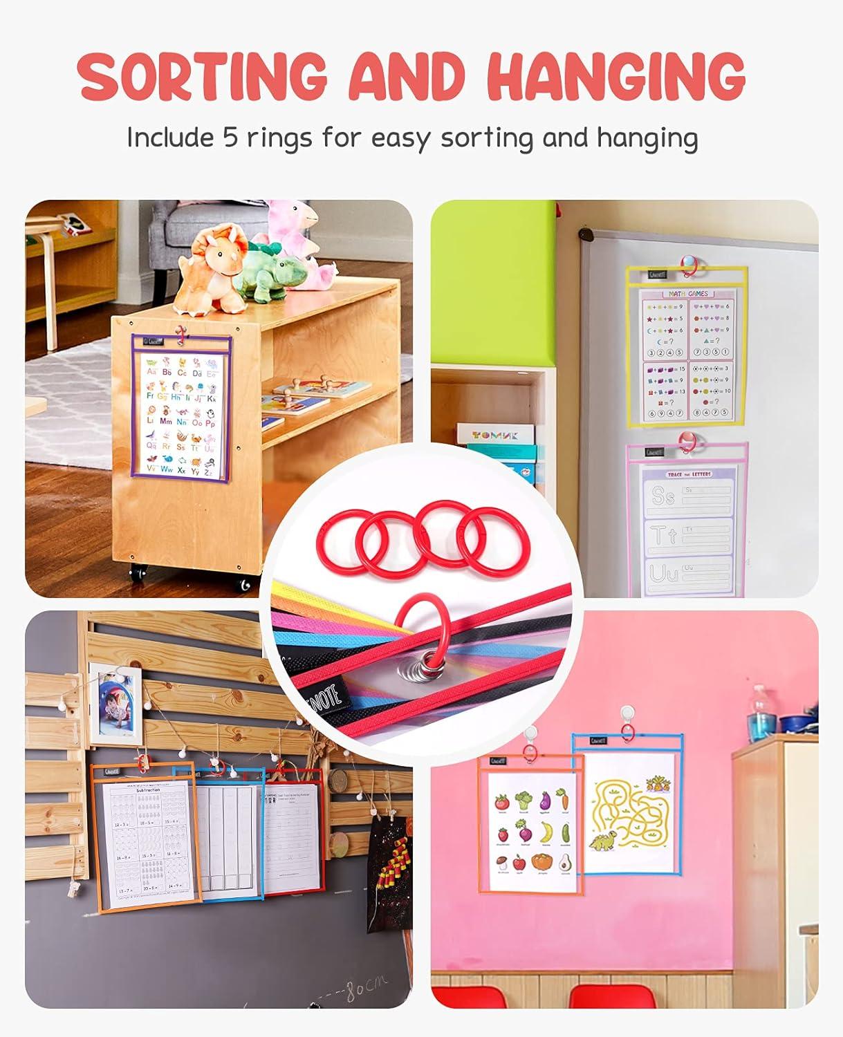 imageGamenote Dry Erase Pockets 60 Pack with Rings Reusable Sleeves Shop Job Ticket Holders Sheet Protectors Teacher Supplies Must Have for Classroom