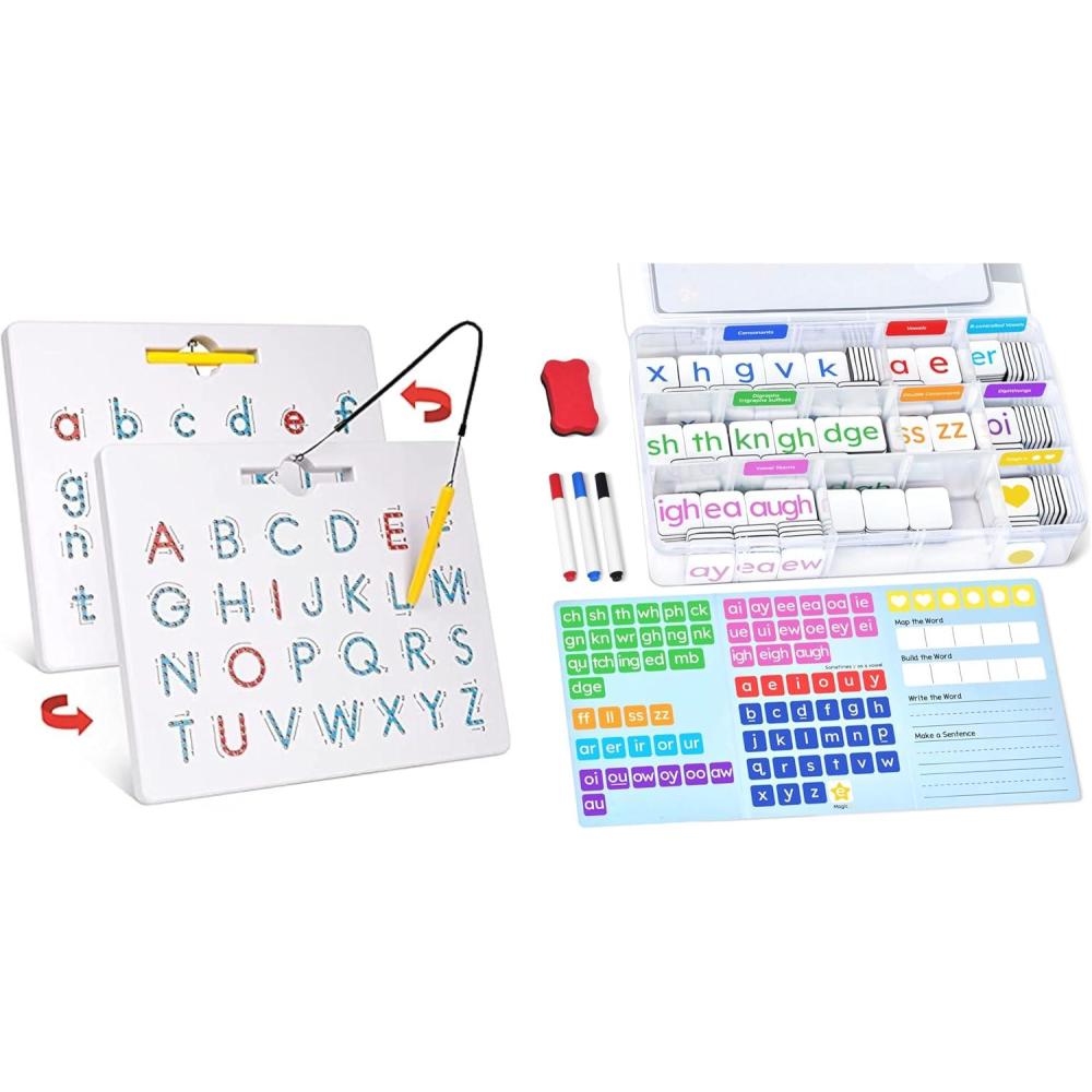 imageGAMENOTE Double Sided Magnetic Letter BoardJoyCat Phonics Word Magnetic Letter Tiles265 Alphabet Tiles Magnetic Letters Kit with WordBuilding Folder and Storage Case Kindergarten Phonics Awarenes