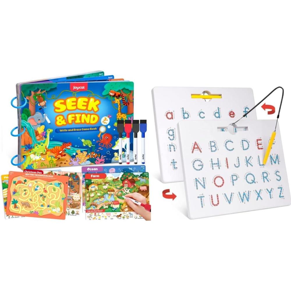 imageGAMENOTE Double Sided Magnetic Letter BoardJoyCat Seek amp Find Game Books Preschool Learning Activity for Toddlers amp Kids Ages 35 Travel Activities Toys for Road Trip Car Airplane