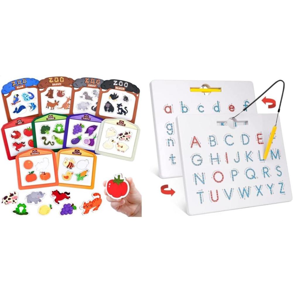 imageGAMENOTE JoyCat Color Sorting Sensory Toys 10Piece Wooden Magnetic Color Set for Toddlers Double Sided Magnetic Letter Board