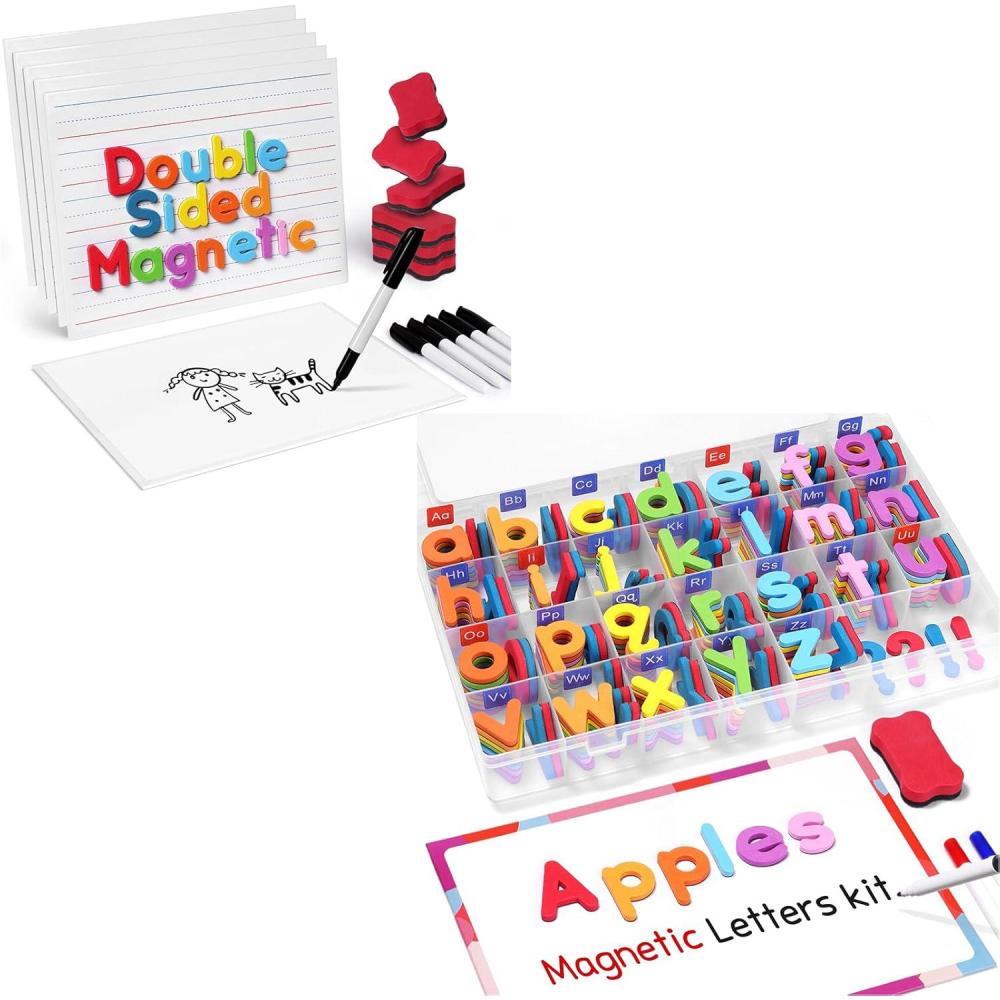 imageGamenote 6 Pack Magnetic Small White Board Set amp Classroom Magnetic Alphabet Letters Kit 238 Pcs