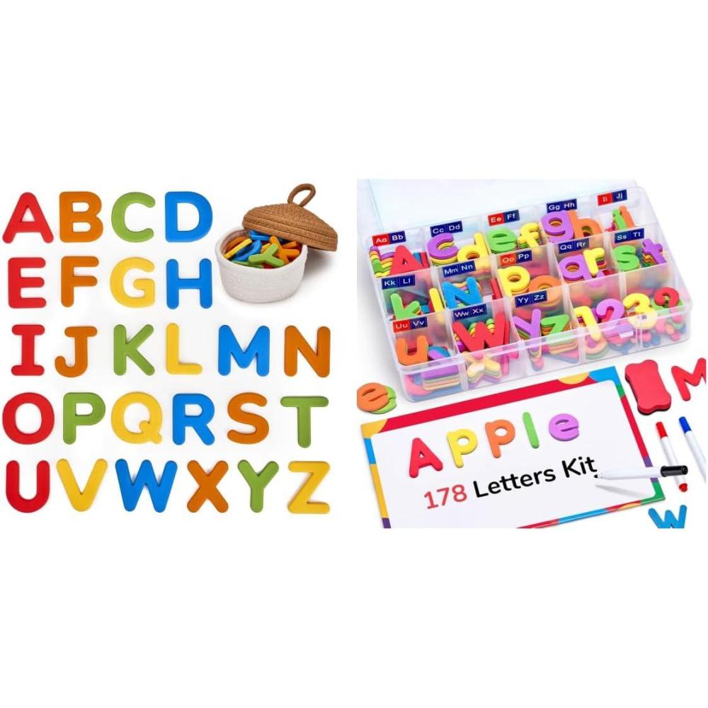 imageGamenote Classroom Magnetic Alphabet Letters Kit 178Pcs with Double Side Magnet Board  JoyCat Silicone Alphabet Magnetic Letters 26 Uppercase ABC Fridge Magnets