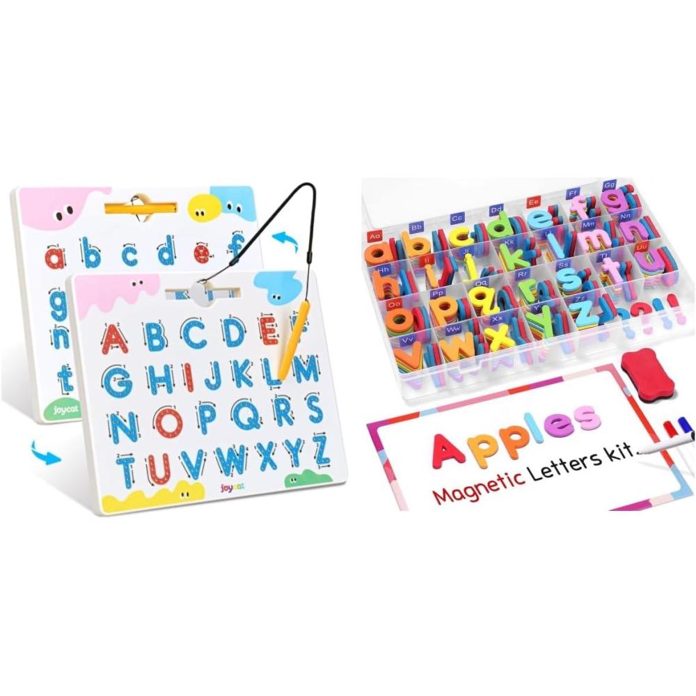 imageGamenote Classroom Magnetic Alphabet Letters Kit 238 Pcs with Double Side Magnet Board JoyCat Magnetic Letter Tracing Board
