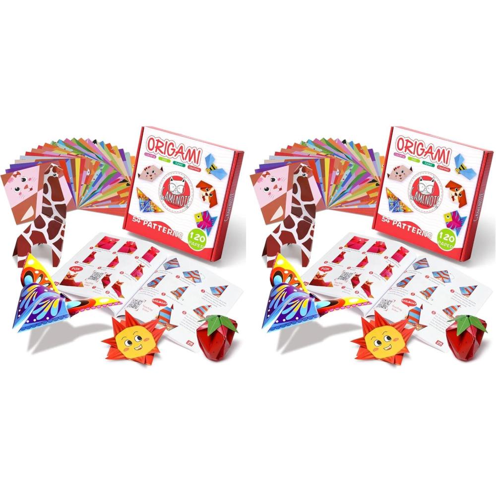 imageGamenote Colorful Origami Kit for Kids 54 Projects 120 Double Sided Origami Paper 12 Sheets Practice Papers Instructional Origami Book Origami Gift for 4 Girls Boys Adult Beginners Training Craft14 cm x 14 cm Pack of 2