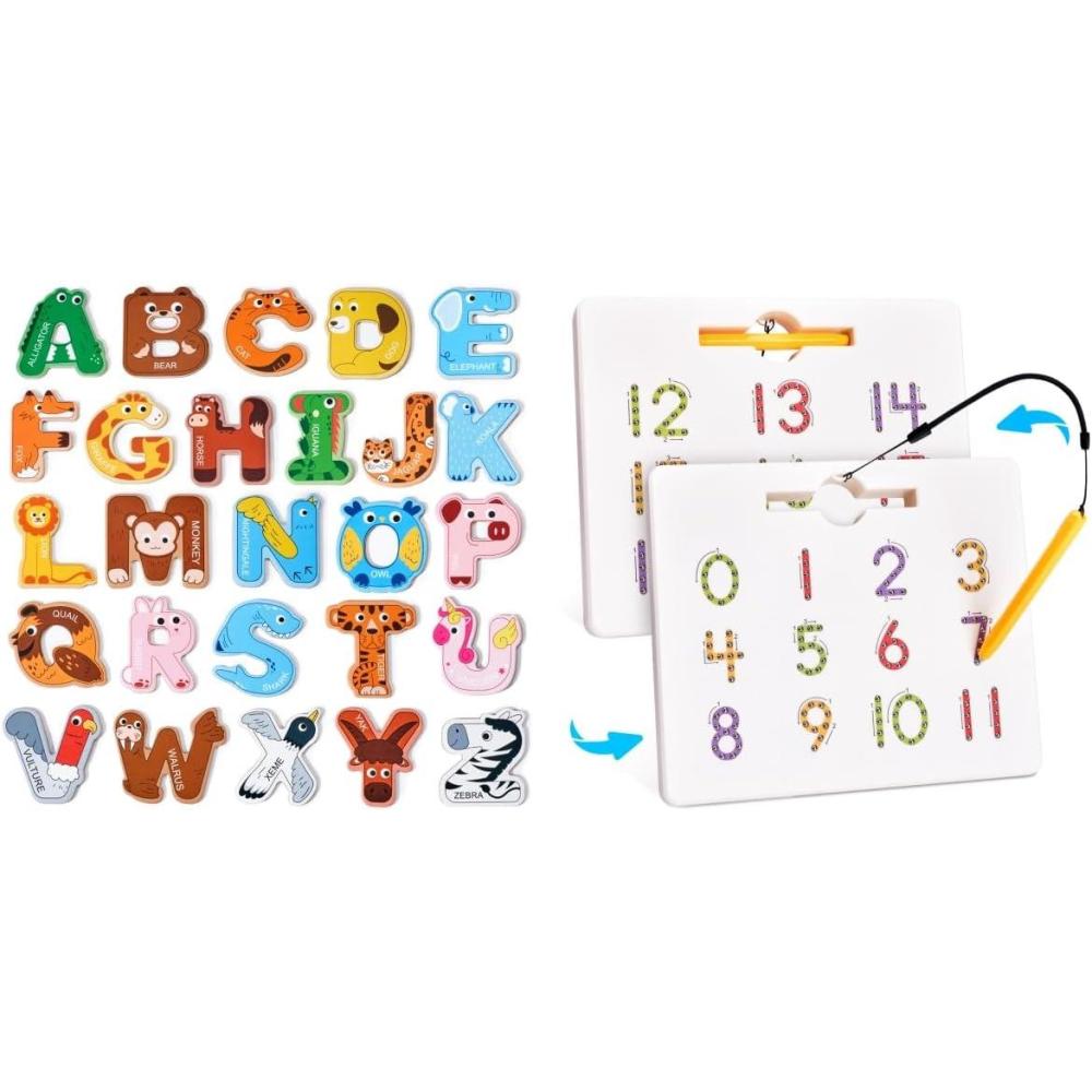 imageGamenote Magnetic Number Tracing BoardJoyCat Magnetic Letters Alphabet ABC Fridge Magnets for Toddlers amp Kids26 Uppercase Refrigerator Magnets