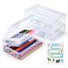GAMENOTE Colored Plastic Storage Bins with Lids,Plastic Pencil Box with Personalized Sticker,Storage Box for Classroom
