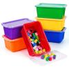 GAMENOTE Colored Plastic Storage Bins with Lids,Plastic Pencil Box with Personalized Sticker,Storage Box for Classroom