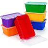 GAMENOTE Plastic Storage Bins with Lids – Multicolor & Clear – 5 Qt 6 Pack Small Cubby Bins Stackable Containers for Classroom Book Bin Toy Organizers – Organization and Storage Box