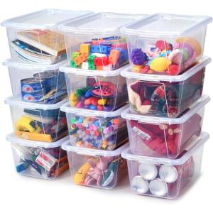 GAMENOTE 6 Quart Storage Bins with Lids-6 Pack Rainbow Plastic Latching Box for Classroom&Kids Toy Storage Opaque Stackable Shoe Box Size Containers for STEM Morning Tubs, Crafts & Building Blocks(12)