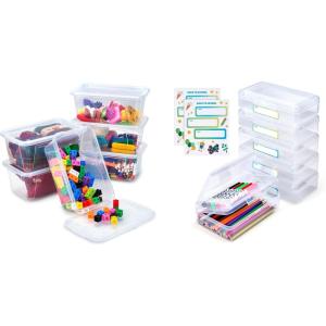 GAMENOTE Colored Plastic Storage Bins with Lids,Kids Hard Pencil Case with Snap-tight Lid,Storage Box for Classroom