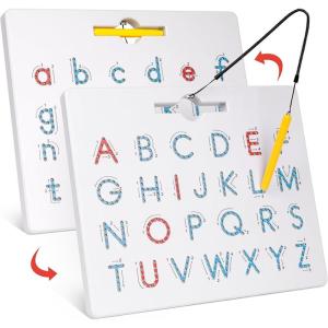 GAMENOTE Double Sided Magnetic Letter Board – 2 in 1 Alphabet Magnets Tracing Board for Toddlers ABC Letters Uppercase & Lowercase Practicing Learning Education Toys(Letter)