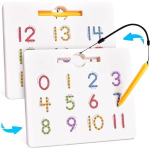 GAMENOTE Double Sided Magnetic Letter Board – 2 in 1 Alphabet Magnets Tracing Board for Toddlers ABC Letters Uppercase & Lowercase Practicing Learning Education Toys(Number)
