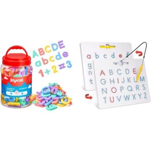 GAMENOTE Double Sided Magnetic Letter Board + JoyCat Magnetic Letters and Numbers, ABC 123 Alphabet Fridge Magnets for Toddlers & Kids