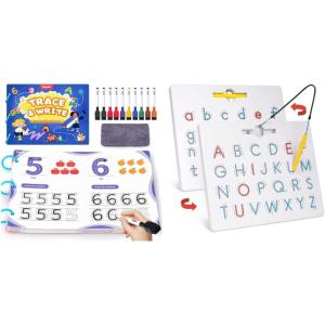 GAMENOTE Double Sided Magnetic Letter Board + JoyCat Preschool Learning Activities 48 Reusable Pages, Handwriting Practice for Kids Toddlers