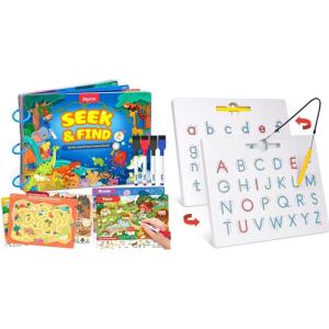 GAMENOTE Double Sided Magnetic Letter Board+JoyCat Seek & Find Game Books – Preschool Learning Activity for Toddlers & Kids Ages 3-5, Travel Activities Toys for Road Trip Car Airplane