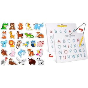 GAMENOTE JoyCat Wooden Magnets for Kids – 26 Cute A-Z Animals Fridge Magnets for Toddlers Double Sided Magnetic Letter Board