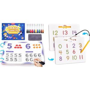 GAMENOTE Magnetic Number Tracing Board + JoyCat Preschool Learning Activities 48 Reusable Pages, Handwriting Practice for Kids Toddlers, Tracing Letter Number Workbooks