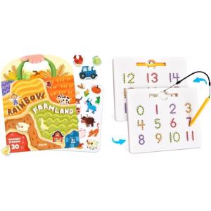 GAMENOTE Magnetic Number Tracing Board, 2 in 1 Double Sided Numbers 1-20 Writing Board for Toddlers & Kids + JoyCat Reusable Sticker Book – Jelly Animal Stickers for Toddlers